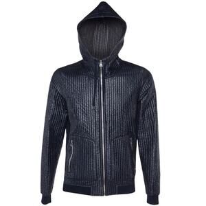 Dolce & Gabbana Navy Blue Vertical Quilted Hooded Jacket - Size Small